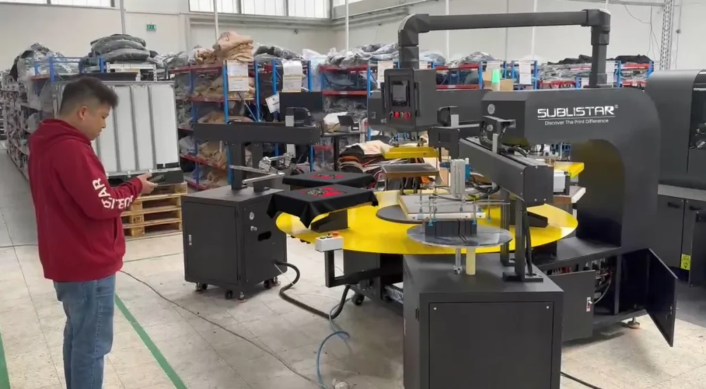 Sublistar’s automated heat press carousel in a customer’s factory